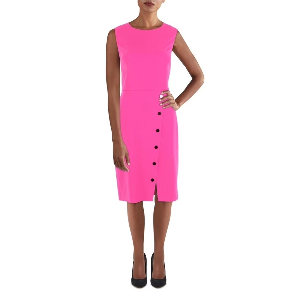 Kasper NWT Pink Perfection Sheath Sleeveless Dress Career Office Pencil Sz 14 W